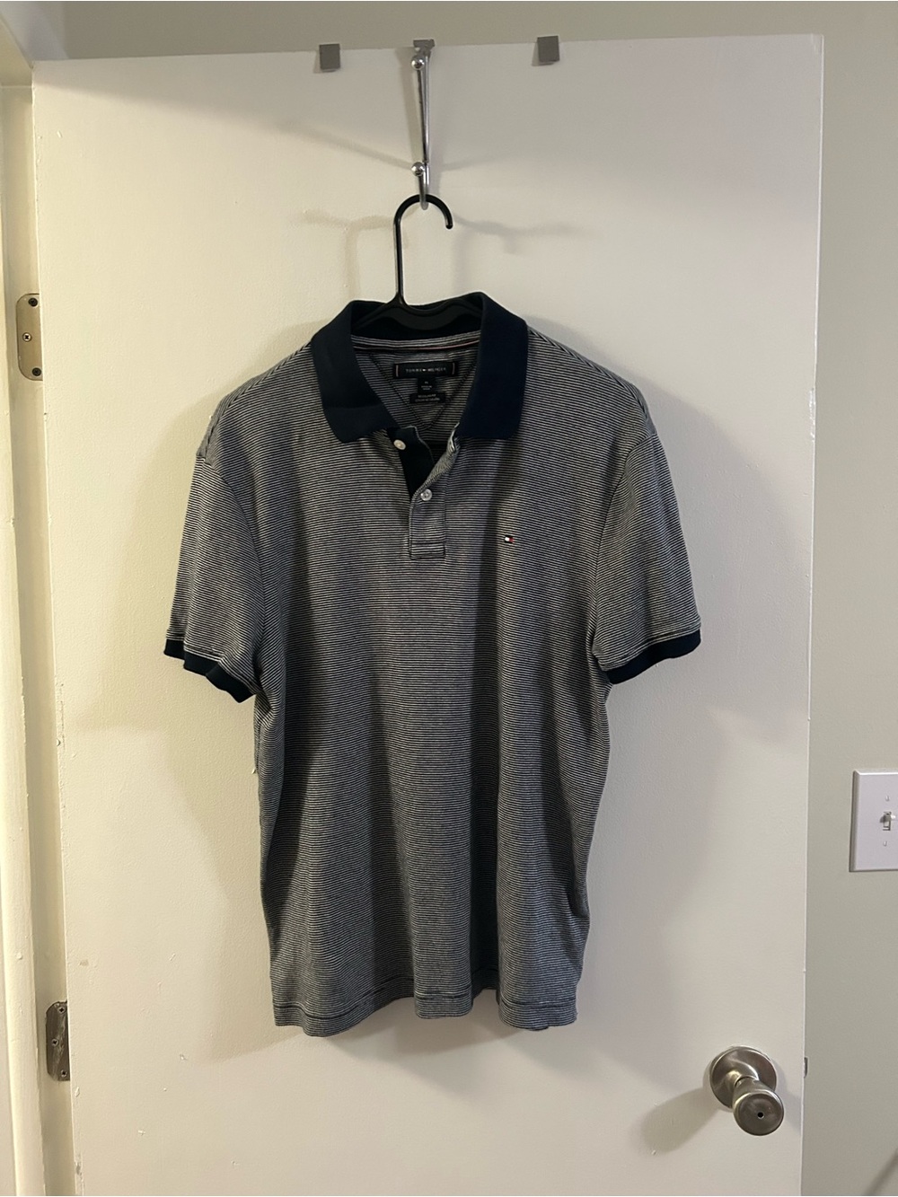 Tommy Hilfiger Men’s Heather Gray Polo with Navy Collar